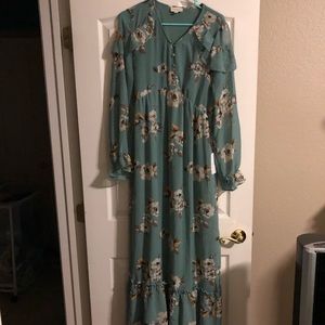 Green floral ruffle dress